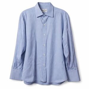 TURNBULL & ASSER Cotton French Cuff Dress Shirt Sz 17/43 Blue Fine Micro Check